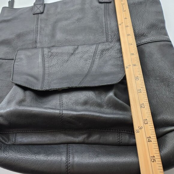 Burin Large Black Leather Tote Bag Front Pocket Satchel Boho Slouchy Minimalist - Picture 9 of 13